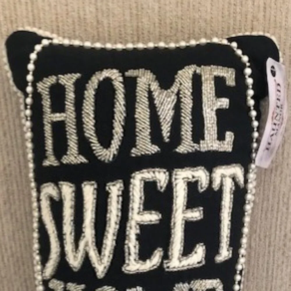 Haunted Manor Home Sweet Home Beaded Halloween Throw Pillow 19x8 Black Silver